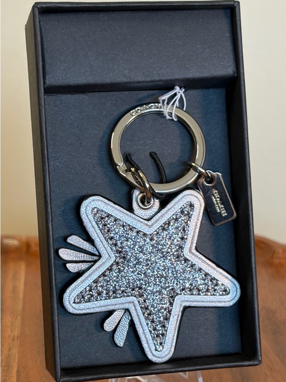 Coach Star Canyon Glitter Silver and Gunmetal Key Fob NIB F64350 - Picture 12 of 13